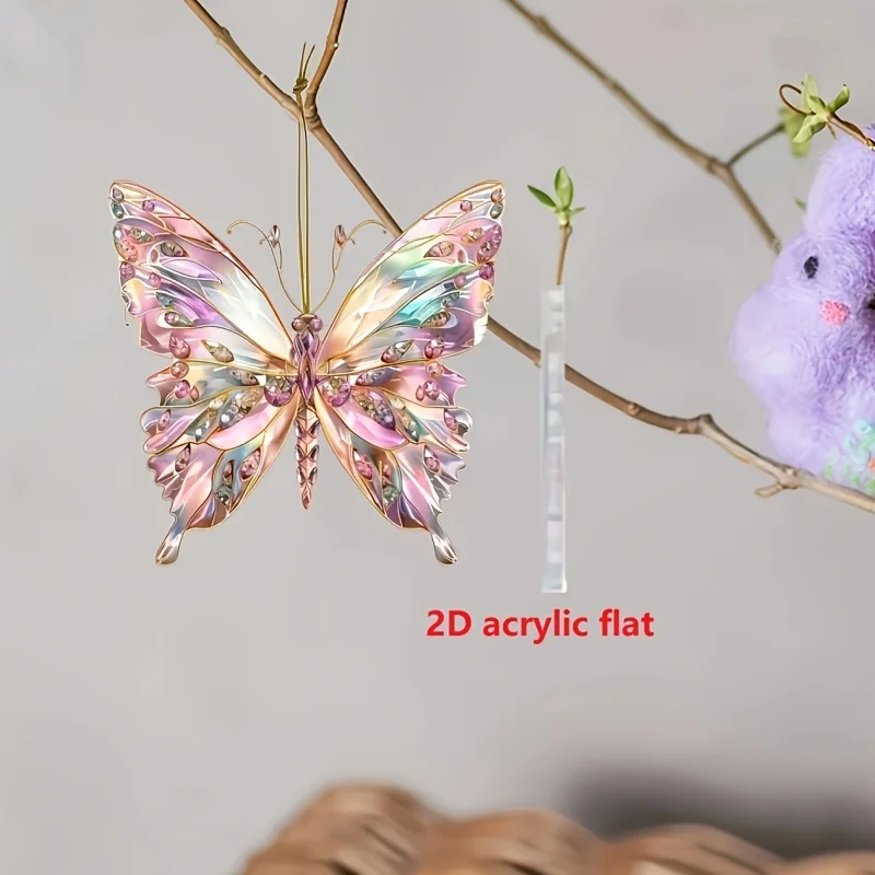 Pink Crystal Butterfly Hanging Decoration Pendant Wind Chime Suncatcher Home Window Ornament Garden Decor Car Interior Decoratio
