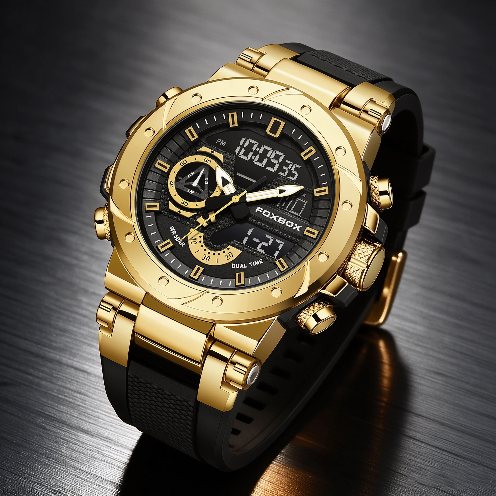 FOXBOX Men Outdoor Sports Watch Waterproof LED Analog Digital Show Multifunction Big Dial Electronic Wristwatch G style Clock