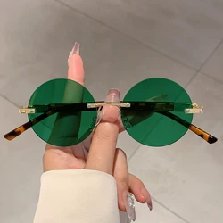 KAMMPT Rimless Round Sunglasses Men Fashion Classic Vintage Outdoor Shades Ins Trendy Luxury Brand Design Anti-UV Sun Glasses