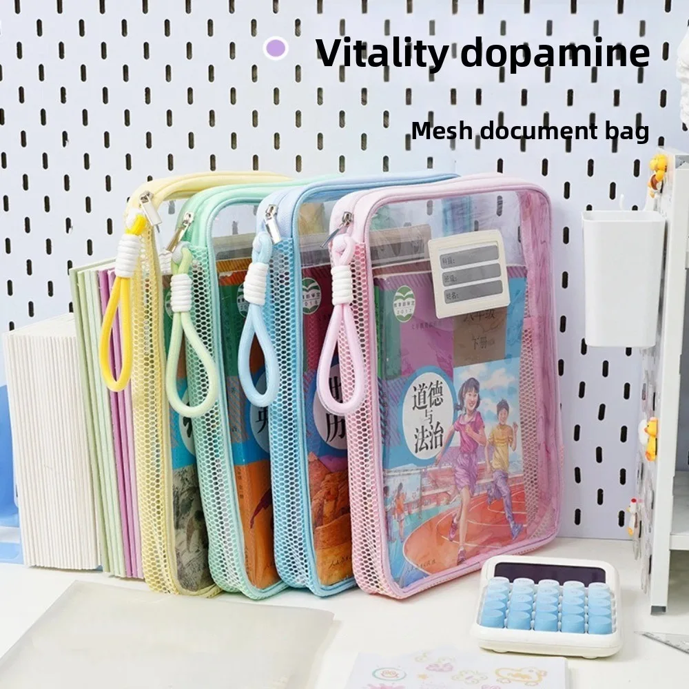 Transparent Zipper File Bag Large Capacity Handle File Folder Bags Candy Color Multifunction Storage Organizer Bag