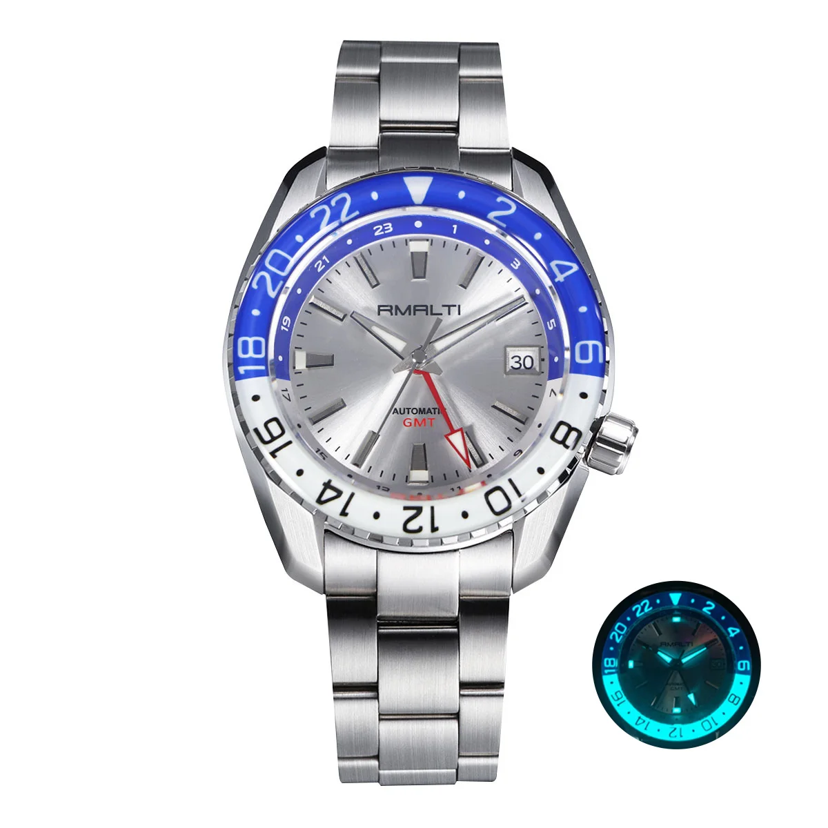 

RMALTI New Diver Mens MM200 NH34 GMT Full Luminous Sapphire Glass Bezel Luxury Automatic Movement 20 Bar BGW9