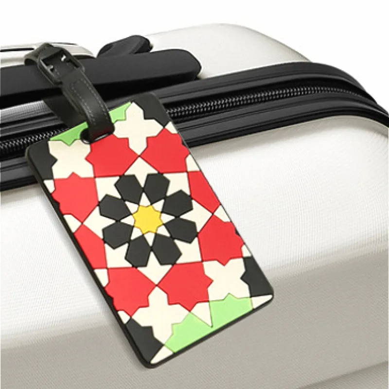 Anti Theft Luggage Tags Silicone PVC Baggage Name Tag Vintage Stripes Geometric Suitcase Address Label Holder Travel Accessories