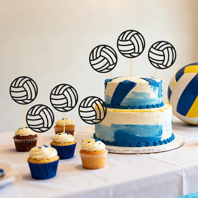 YOMDID 10 Stück Volleyball-Kuchenaufsätze, glitzernde Volleyball-Kuchenaufsätze, Volleyball-Spieler, Geburtstagskuchendekoration, Partyzubehör