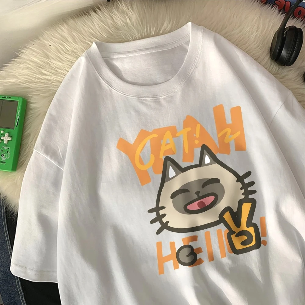 

Женские футболки с милым принтом «Скажи Hello Little Cat», топы с мультяшным принтом, мягкая удобная летняя повседневная одежда с круглым вырезом и короткими рукавами