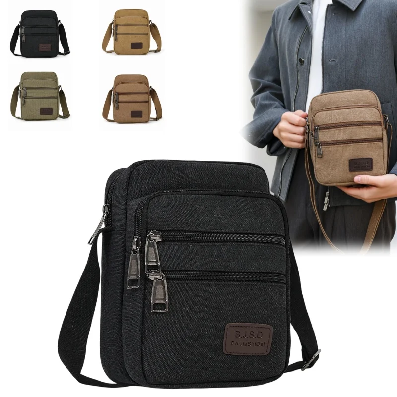 

High Quality Men Canvas Shoulder Bag Large Capacity Waterproof Crossbody Messenger Bag Casual Business Travel Multi Pocket Tote