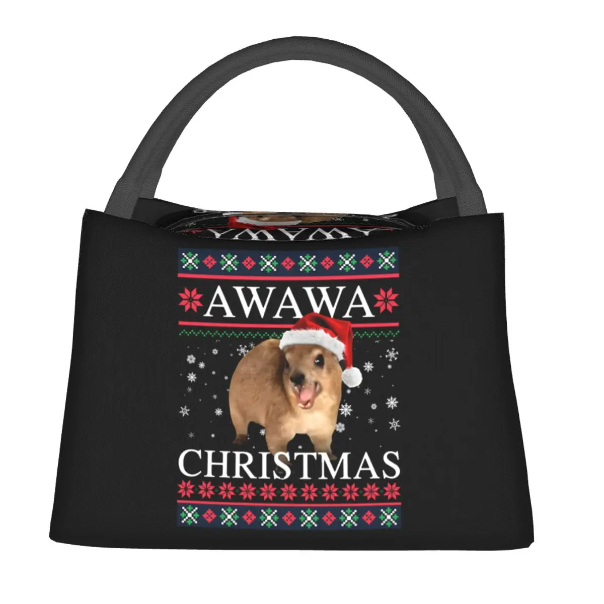 Rock Hyrax Merry Christmas Ugly Style Insulated Lunch Bag for Women Children Portable Food Boxes Thermal Lunch Box Tote