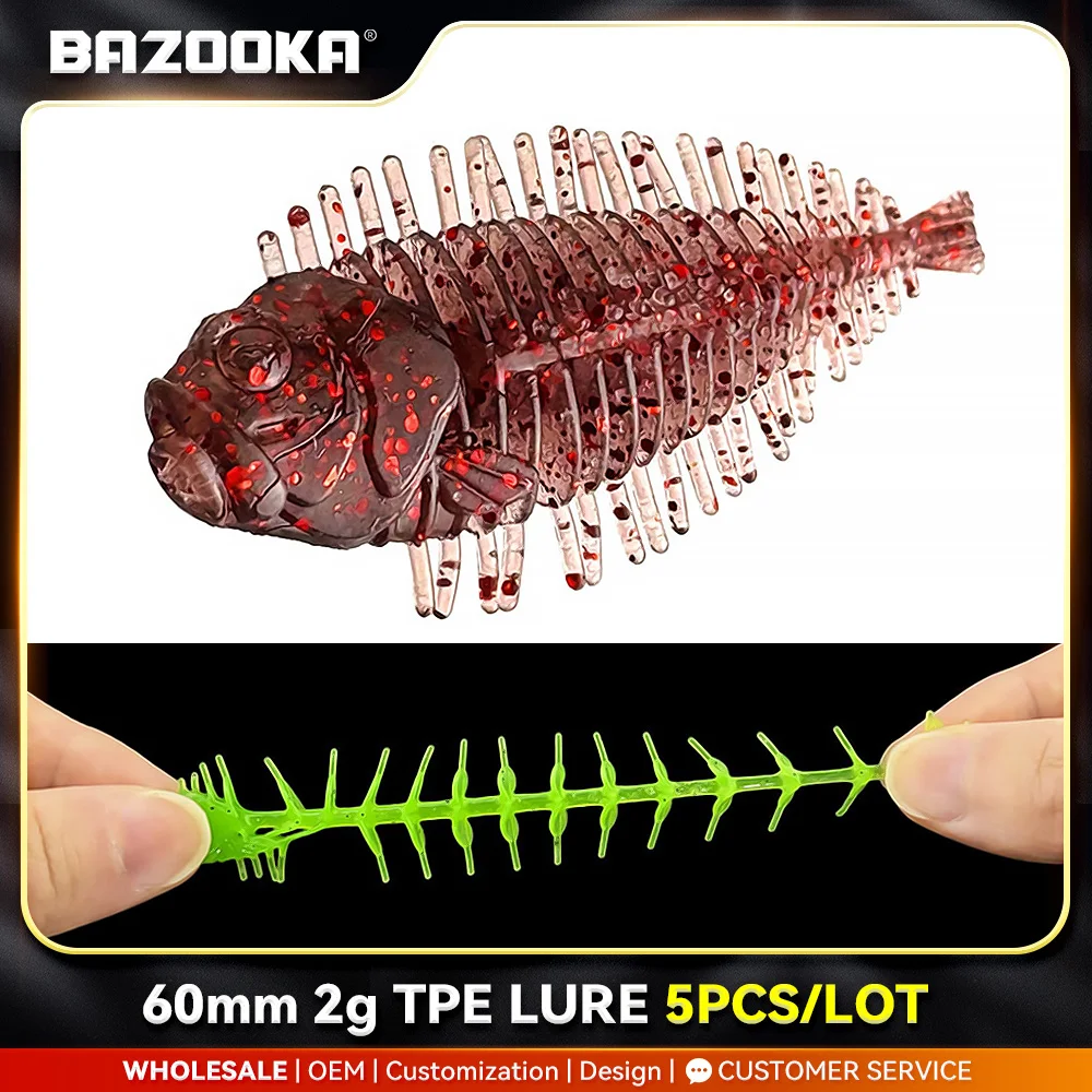 BAZOOKA TPE Fishbone 60mm 2g señuelo de pesca de silicona flotante suave sábalo Wobblers JIG gusano Swimbait carpa lubina Pike cebos de invierno