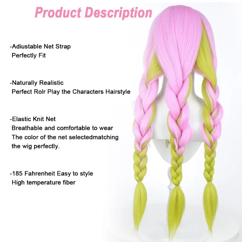 Парик Канродзи Мицури, зеленый, розовый, омбре, персонажи убийцы демонов, игра в аниме, косплей, термостойкие парики, костюм на Хэллоуин, вечерние