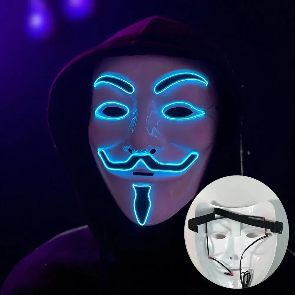 Halloween Face Mask Led Hacker Masks V Vendetta Mask Adults Luminous Led Light Up PVC Headgear Anime Anonymous Helmet Party Prop