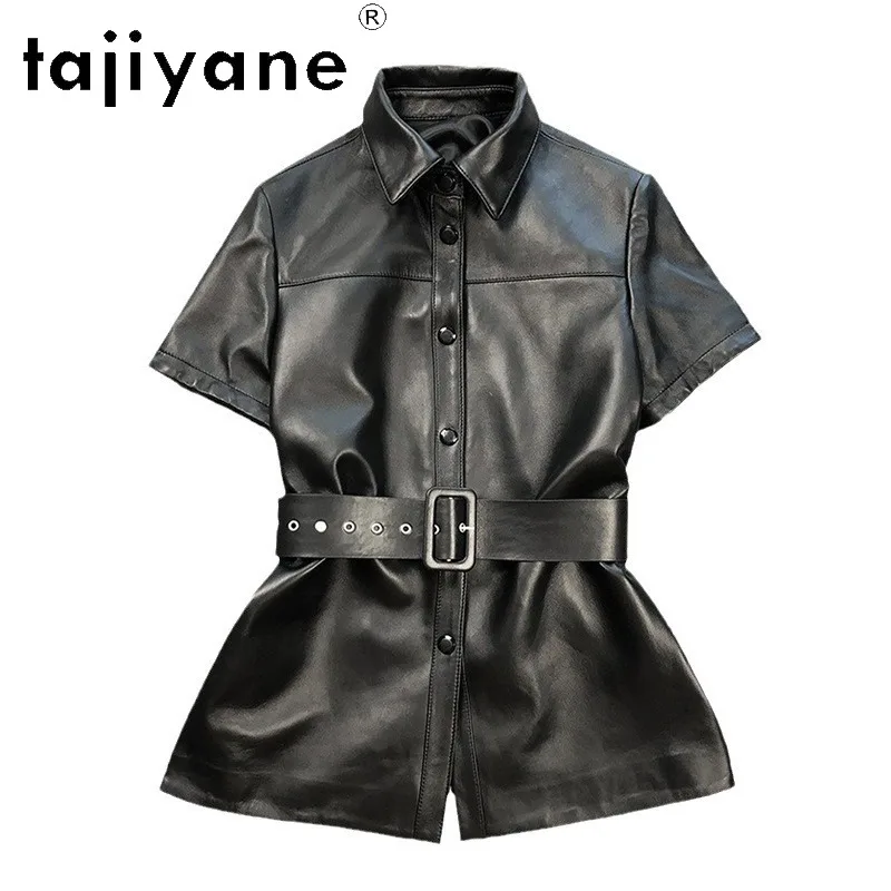 TAJIYANE 100% Top Layer Sheepskin Genuine Leather Jacket Women Black Shirt Jackets of Woman Coat Belted Leather Outwears Jaqueta