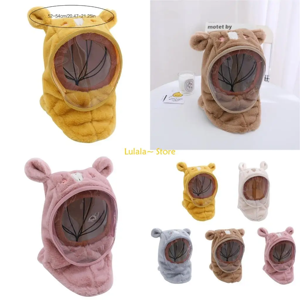 Y4QA Girls Neck Scarf + Bear Hat Anti-droplet Face Shield Thicken Hat Scarf