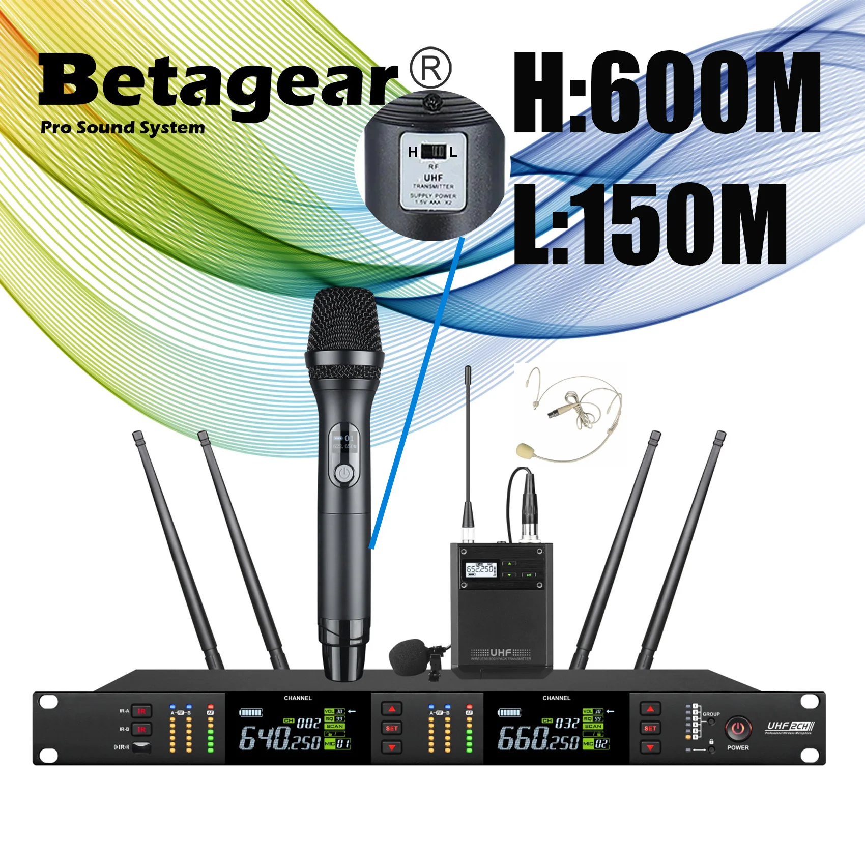 

Betagear Long Distance Wireless Microphone 600M Receiving Stage Performance Microfone UHF 600Mhz School Stadium Church Concert