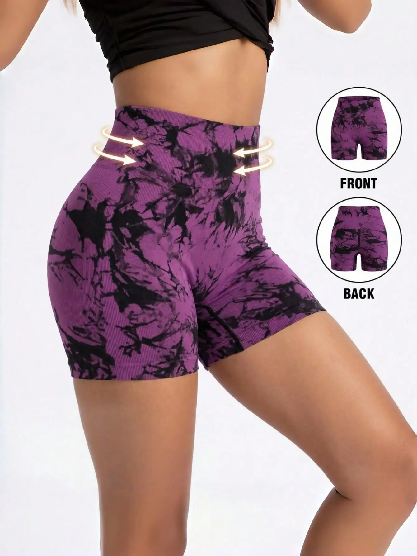 1PCS Tie Dye Ribbed Integrated Knit Biker Shorts Women High Rise Cut Athleisure Bottoms Trendy Printed Active Shorts for Gym Dai