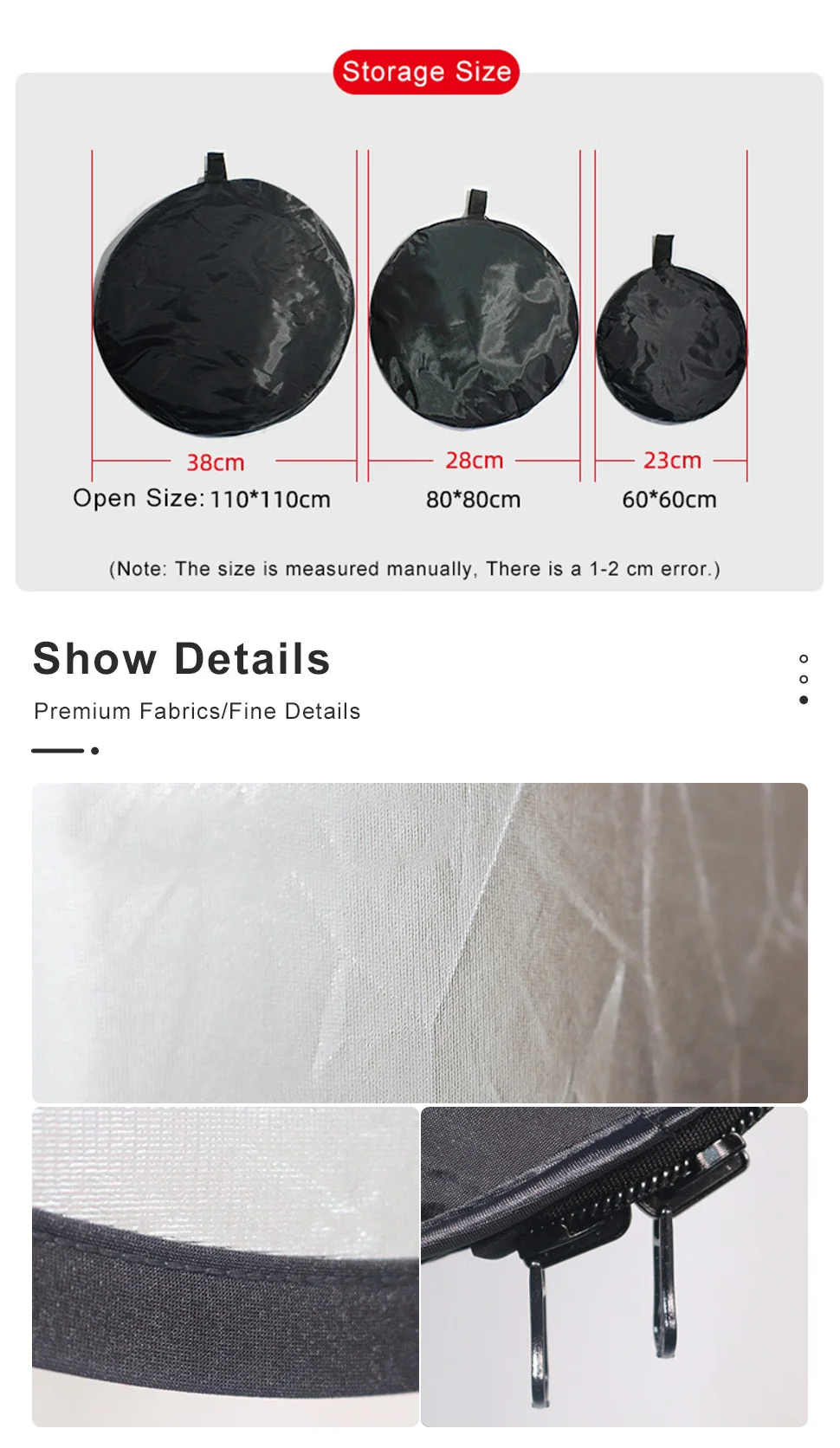 Ronde Fotografie Reflector Zilver Goud 2in1 Reflector Houder Zilver Wit Reflectie 30Cm 60Cm 80Cm 110Cm