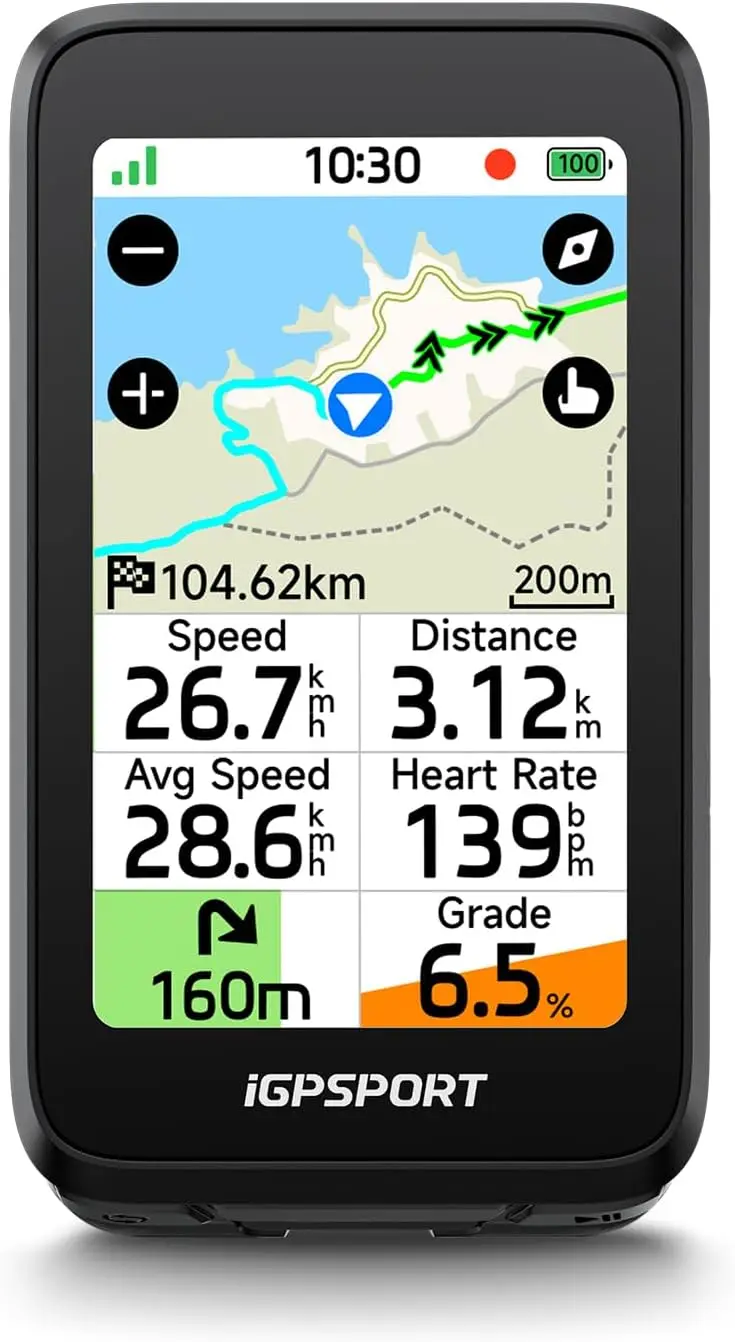 

3.0'' Touchscreen Bike Computer, GPS Navigation with Voice, Climb Data, 77g