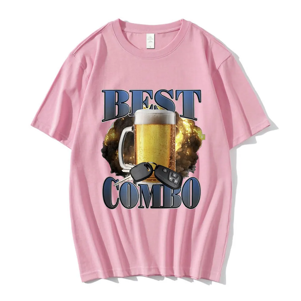 Best Combo Print T Shirt Funny Drunk Driving Short Sleeve T-shirts Men\'s Women 100% Casual Cotton Oversized T Shirts Streetwear