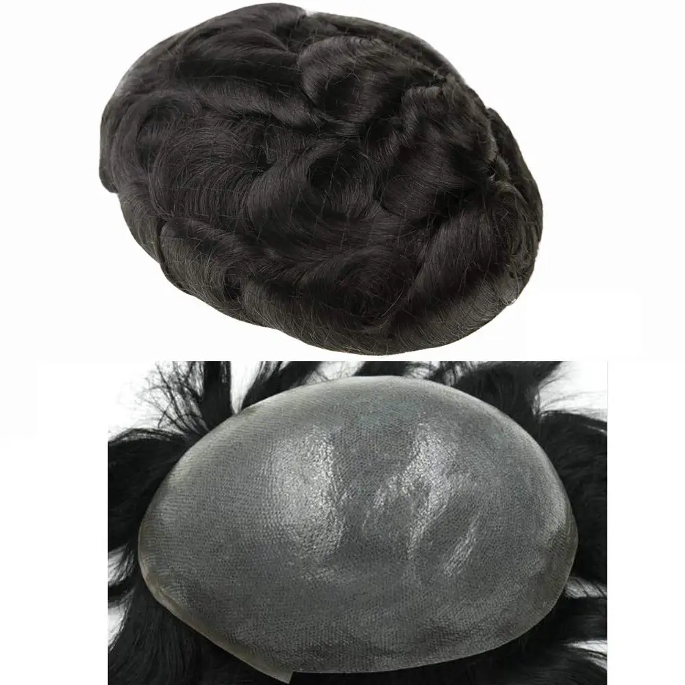 ذكر الشعر الاصطناعي 0.06-0.08 مللي متر الجلد الشعر المستعار رجل الباروكات للرجال شعر مستعار الرجال الشعرية الاصطناعية 100% شعر الإنسان الرجال الباروكات