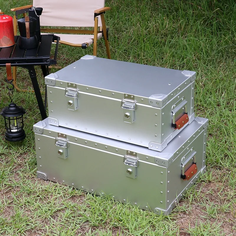 

Aluminum Alloy Stackable Storage Box Large Capacity Portable Trunk Storage Metal Boxes Outdoor Covered Camping Supplies