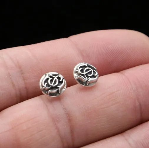 

925 Sterling Silver Eternal Vine Rose Single Trendy Men's Earrings Earrings with Japanese and Korean Personalized Retro Women's