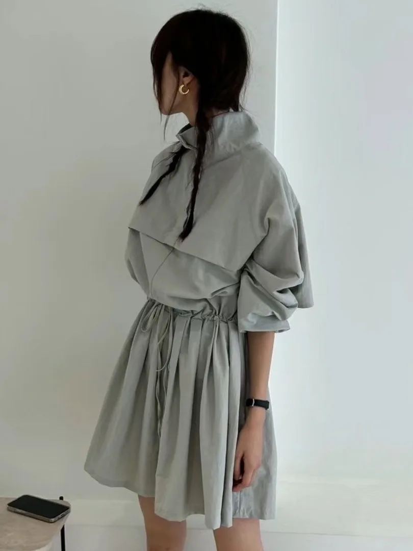 Ele Pure Color Long Sve Dr Faion Feminino Versátil Simples Sle Outono Nova Chegada Chic Commute Nó