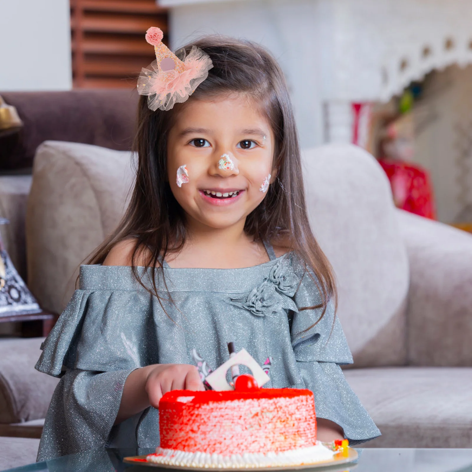 

5pcs Hat For Hairpin Headdress Kids Lightweight Mesh Yarn Party Headdress Clip-On Birthday Hat Birthday Supply Decor