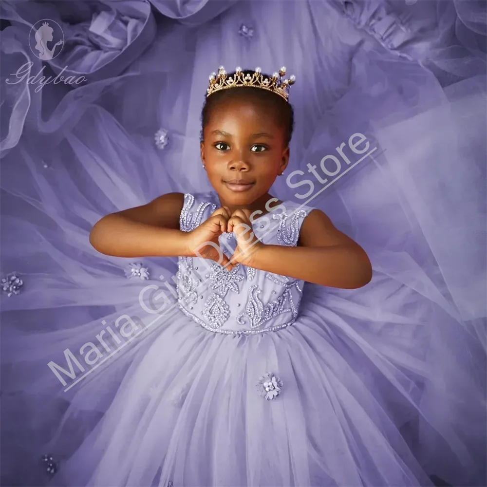 Elegante Blumenmädchenkleider für Hochzeit, Aufkleber, Kristall, ärmellos, für Kindergeburtstag, Party, Brautjungfer, Erstkommunion