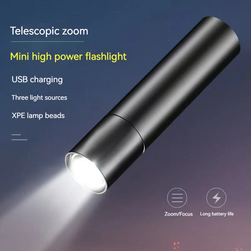 High Power LED EDC Torch Flashlight USB Rechargeable Waterproof Lamp Compact Portable Lantern for Outdoor Activities