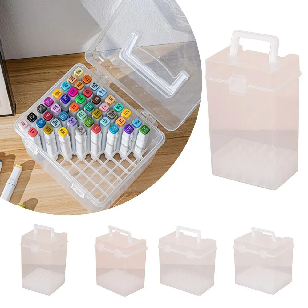 Portable Plastic Marker Pen Organizer Transparent Multi-slot Desk Pen Holder Handheld Waterproof Marker Storage Box Students