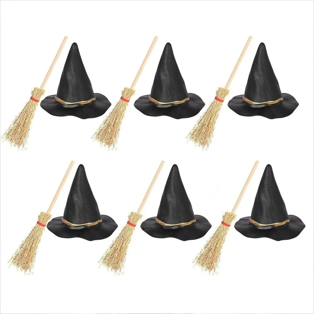 10/12/24 Stück Halloween-Hexenhut-Cupcake-Topper aus Kunstharz, Hexenhüte, Besen-Kuchendekoration, Zauberer-Geburtstagsdekoration, Happy Halloween Kuchendekoration – Detail 6