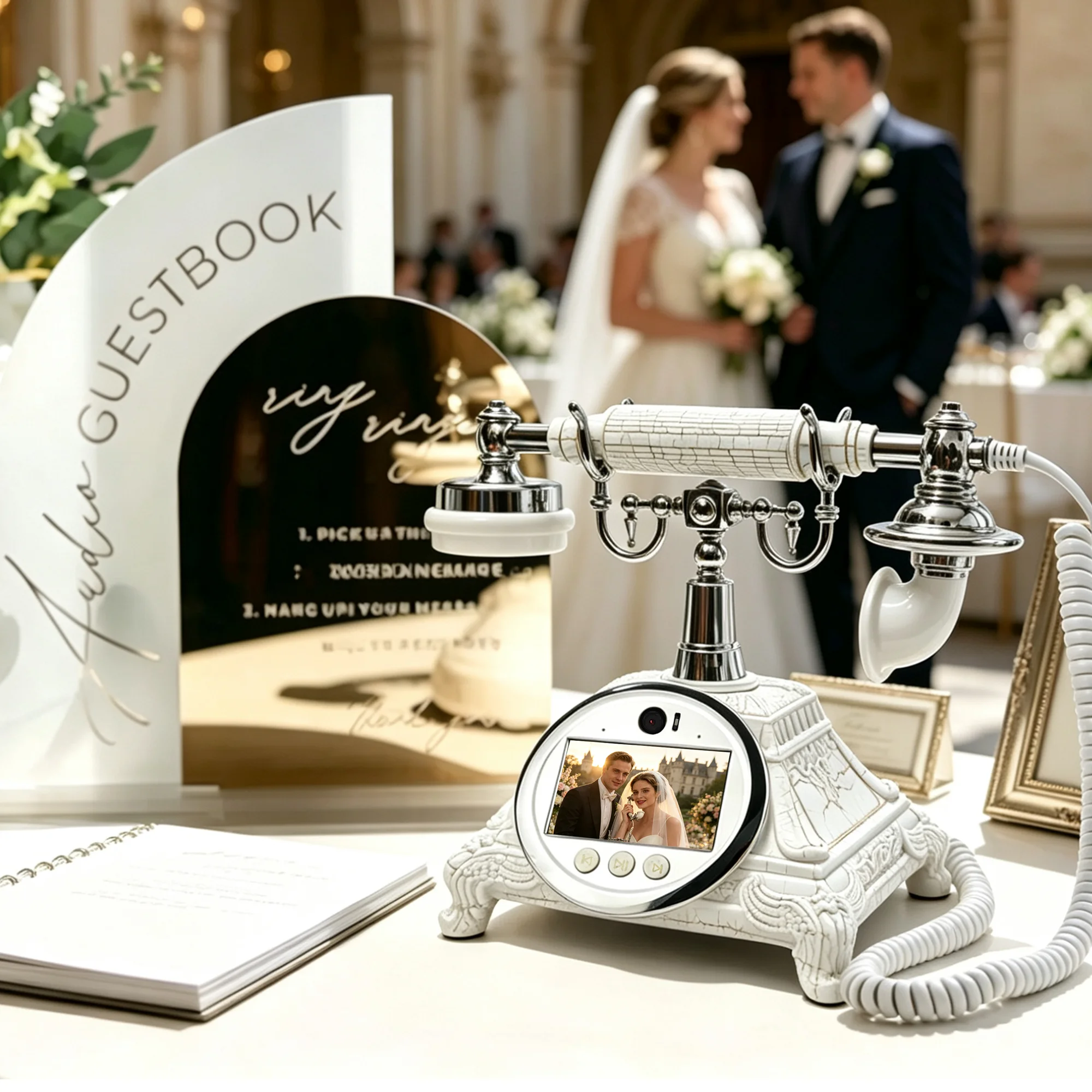 Video-Gästebuch, Telefonprotokoll, Video-Grußbotschaften von Gästen für Hochzeiten, Geburtstagsfeiern, Empfänge mit 2K-Kamera, 64 GB Speicher. – Detail 1