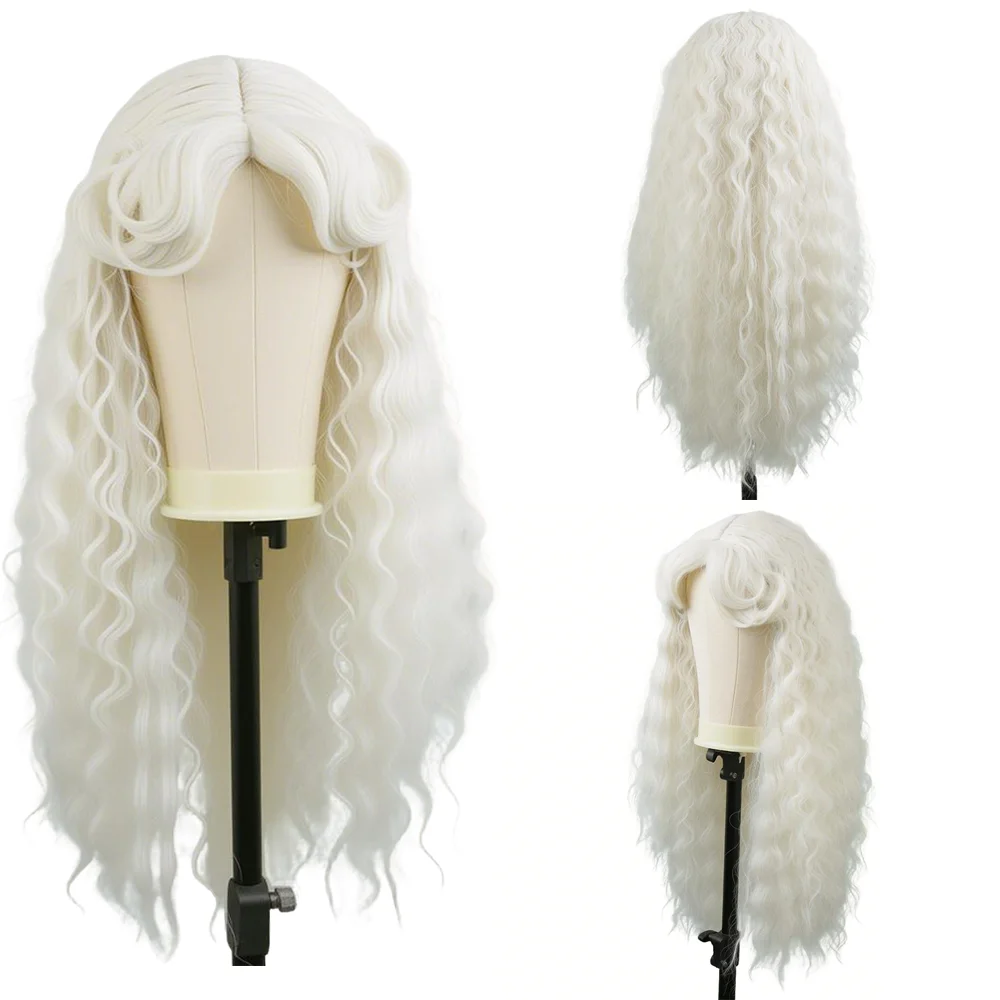 White Cosplay Wig For Women Long Curly Princess Wig Victorian Renaissance Costume Heat Resistant Synthetic Hair Halloween Party
