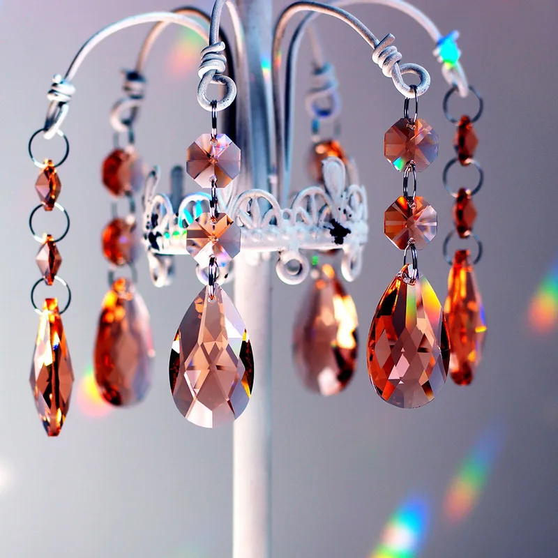 5pcs 38mm Multicolor Crystal Drop Chandelier Glass Prism Sun Catcher Lamp Part (Free Ring) Bead Curtain Pendant Chrismas Hanging