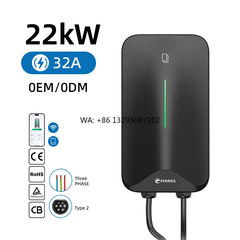 

Зарядная станция для электромобилей TUV CE 400V, 22 кВт, 32 А, трехфазная, с управлением через приложение, Wi-Fi, 4G, настенная, с зарядным пистолетом Type 2