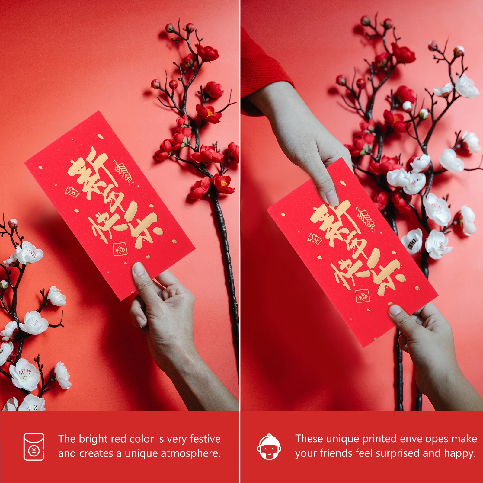 

6Pcs Red Envelope Paper Red Pockets Traditional Lunar New Year Lucky Money Envelopes Thick Cash Holders