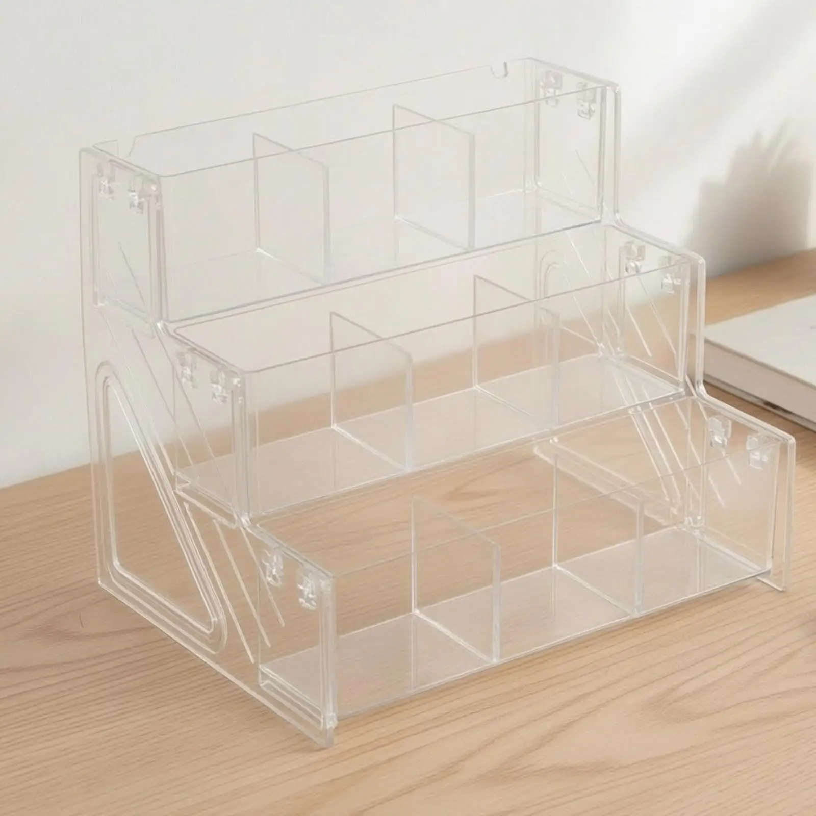 Storage Organizer Snap-in Assembly PET Display Stand with Removable Dividers Unobstructed Front for Collectors, Desk