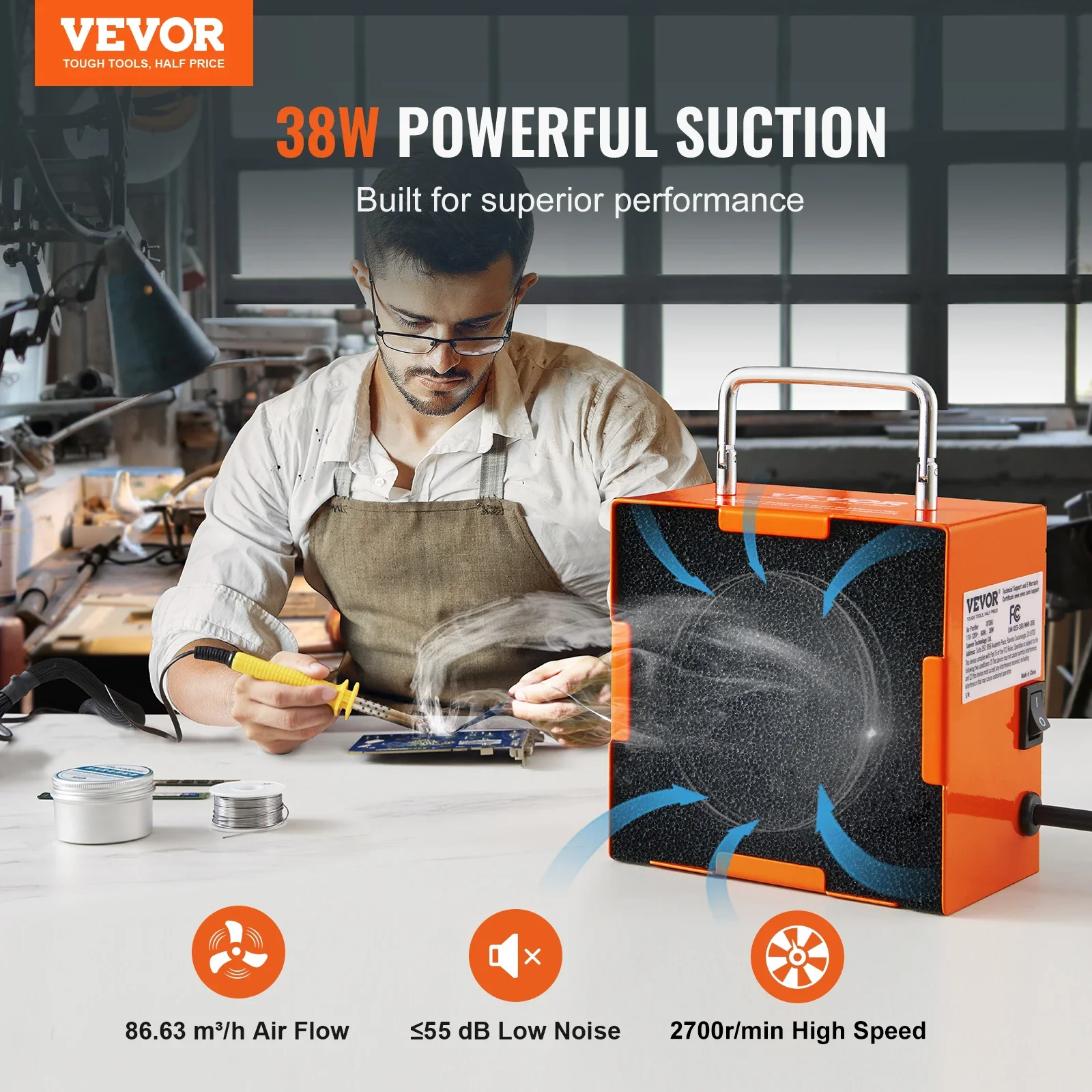 

VEVOR Fume Extractor 38/100/150W Desktop Solder Smoke Extractor Strong Suction Smoke Absorber Remover for Repair Welding Tool