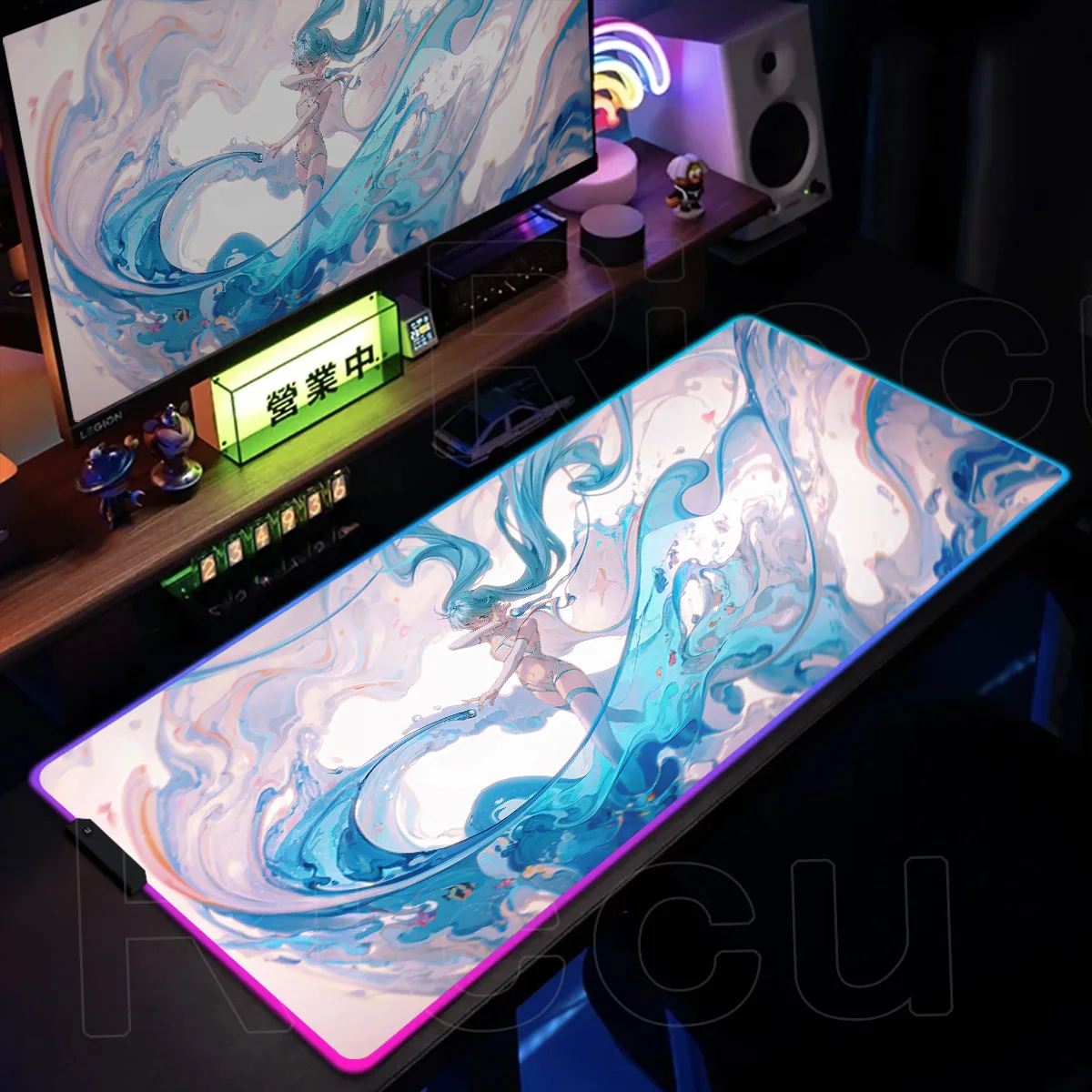 

RGB Hatsune Miku-u Pc Gamer Keyboard Mouse Pad Luminous LED Glowing Mouse Mats Rubber Gaming Computer Officer PC Cute Tablemat