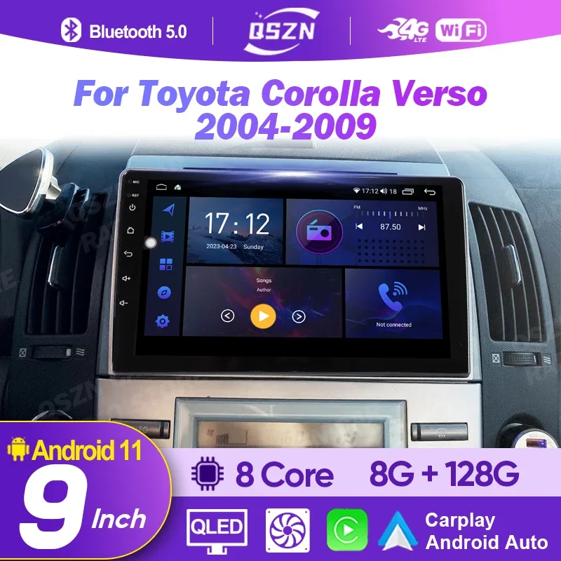 2 Din Android 12 Carplay Car Radio Android Auto For Toyota Corolla Verso 2004 - 2009 multimedia player GPS navigation autoradio