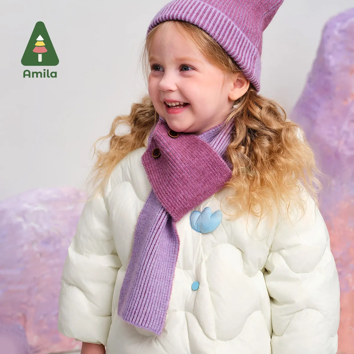 Amila Baby Down Jacket 2024 Winter New Girls White Duck Down Pure Color Sweet Warm Hooded Soft Casual Loose Children‘s Jacket