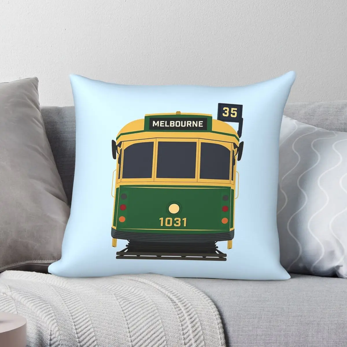 Melbourne Tram W-Class Front Square Pillowcase Polyester Linen Velvet Pattern Zip Decor Pillow Case Sofa Seater Cushion Cover