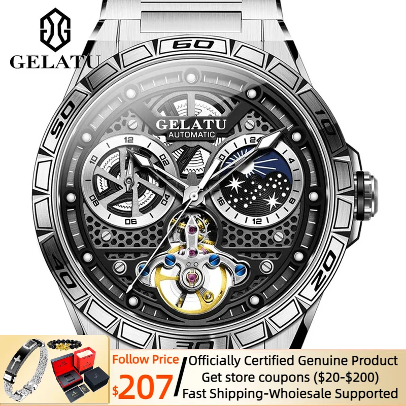 

GELATU Full Automatic Watch for Men Fashion Trend Men's Watches Swiss Luminous 50ATM Waterproof Stainless steel High-end Watch