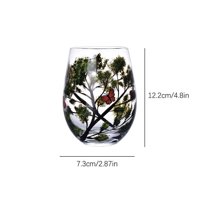 1PC Four Seasons Trees Wine Glasses Goblet Creative Printed Round Glass Cup For Wine Beer Cocktail Large Capacity Glass Cup Gift