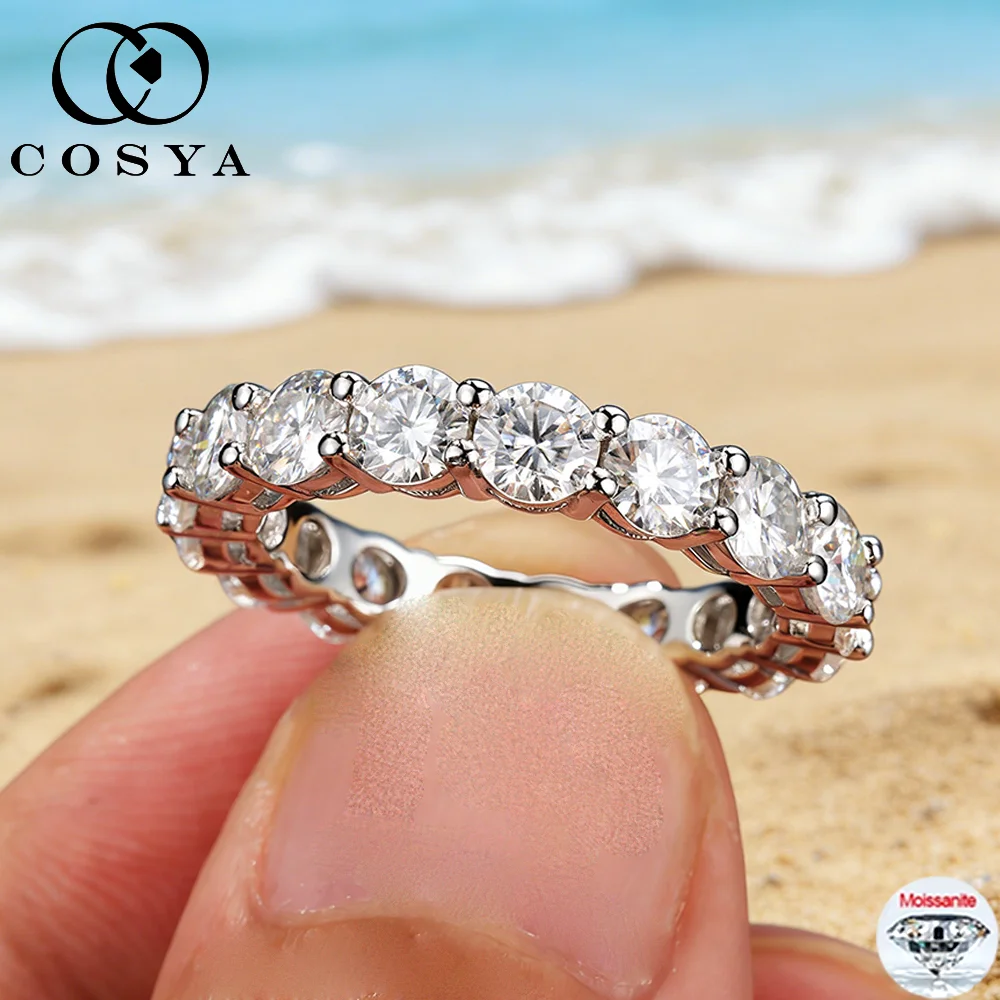 

COSYA 2/3/5MM Real Moissanite Diamond Row Ring 925 Sterling Silver Top Quality Certified For Women Wedding Band Jewelry Gift