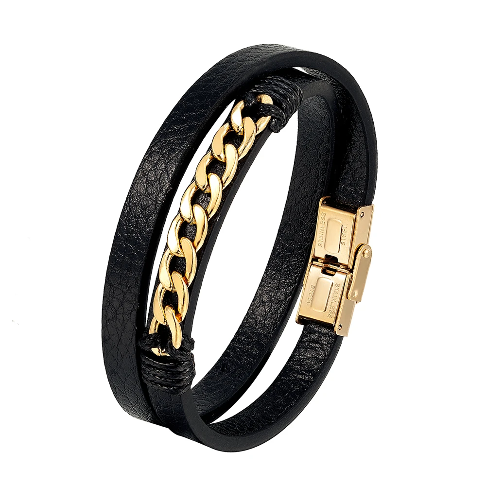 New Fashion Men Bracelet Rope Chain Jewelry Stainless Steel Leather Men\'s Bracelet Motorcycle Accessories Gift Friends Pulseira