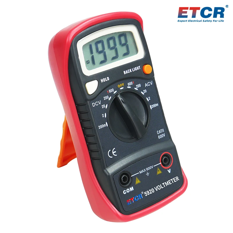 ETCR5920 Digital Voltmeter Low Voltage Meter DC AC 600V Backlight Data Hold True Effective Value Overload Protection 40Hz~400Hz