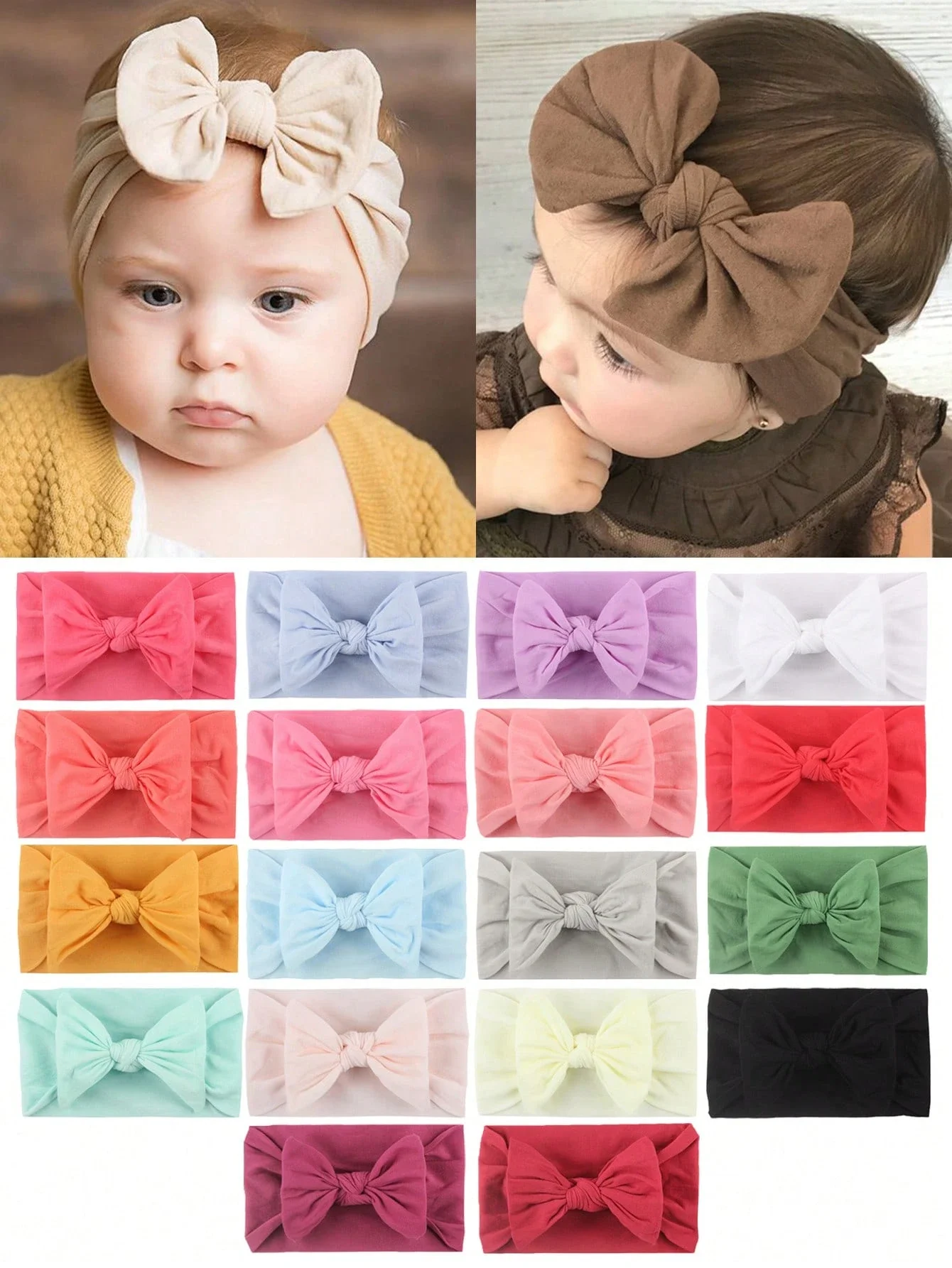 

18pcs Candy Colored Soft Stretchy Nylon Bow Headbands For Women