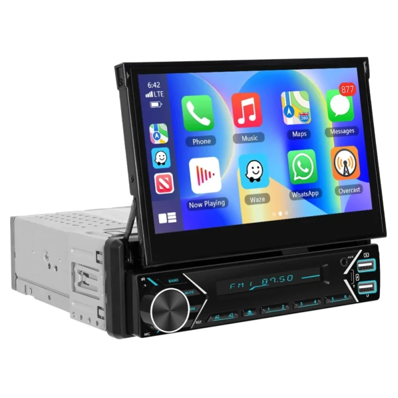 Podofo 7-calowy Automatycznie Wysuwany Ekran 1DIN Radio Samochodowe Bezprzewodowy CarPlay Android Auto Radio DAB Sterowanie Kierownicą Mirror Link — 2