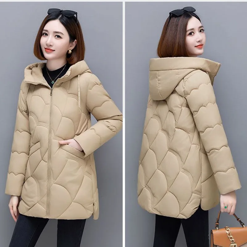 

2023 Winter Women Jacket Mid-Length Loose Hooded Down Cotton Padded Jacket Female High Quality Warm Outwear Parkas Women Overco