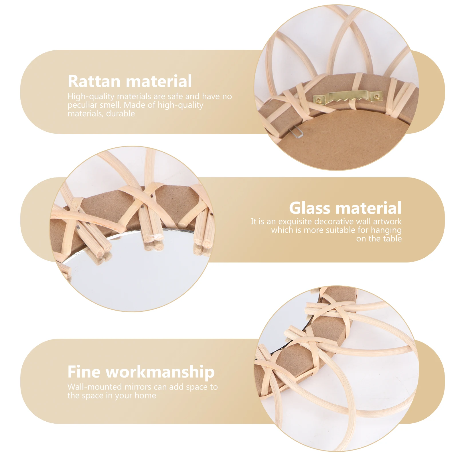 

Woven Makeup Decorative Mirror Wall Hanging Beige Minimalist Design High Quality Artistic Lace Mirror Vertical