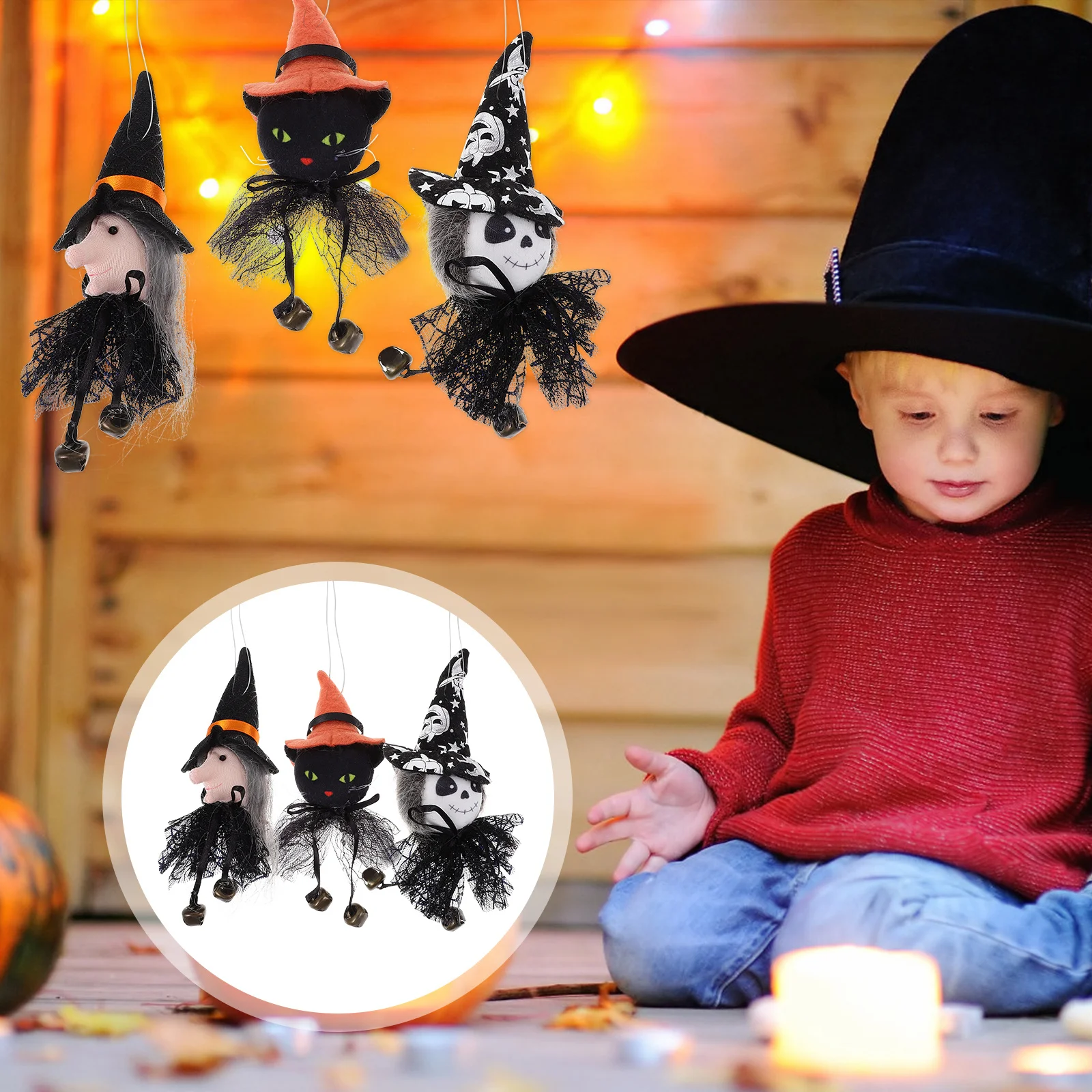 

3Pcs Halloween Hanging Decorations Witch Style Suspended Ghost Decoration for Bedroom Living Room Festival Party Supply